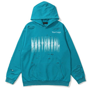 Durable 100% Coton Hiver Hommes Détresse Broderie Hoodies-Respirant Bas quantité minimale de commande Poches de Haute Qualité Options Personnalisables - Product Image 1