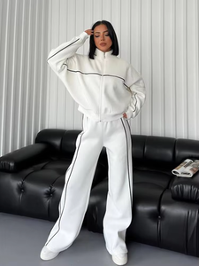 Survêtement femme personnalisable de qualité supérieure Ensemble 2 pièces Hiver Automne Ensemble pour femme Veste courte zippée Pantalon baggy - Product Image 5