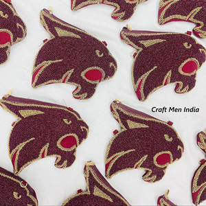 Stylish Customized Seed Beaded Mini Purse <b>Pouch</b> Women's Jagua Golden and Maroon custom coin purse - Product Image 2