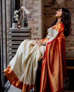 Top Bán Mới Thiết Kế 100% Tinh Khiết Lanh Saree Truyền Thống Ấn Độ Đẹp Thiết Kế Làm Việc Bộ Sưu Tập Trình bày - Product Image 4