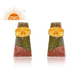 925เงินสเตอร์ลิงต่างหูชุบทอง18K อัญมณี unakite ธรรมชาติเครื่องประดับอัญมณีดีเครื่องประดับสำหรับผู้หญิงของขวัญสำหรับผู้หญิง - Product Image 2