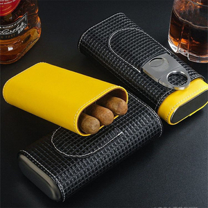 <span class=keywords><strong>Estuche</strong></span> Humidor de Viaje JH de Cuero con Forro de Madera de Cedro, Resistente a la Humedad, con Cortador de Cigarros de Acero Inoxidable para Accesorios de Cigarros - Product Image 1