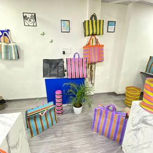 Custom Eco-Friendly Woven PP Striped Reusable <b>Shopping</b> <b>Tote</b> <b>Bag</b> Handloom Made From Sustainable Recycled Nylon Supermarket <b>Tote</b> - Product Image 1