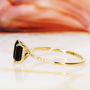 Solitaire en diamant noir naturel en forme d'asscher de 2.50 ct avec accent Bague de proposition en or jaune 14 carats Bague en diamant pour femme - Product Image 3