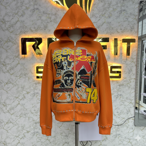 Sudadera con Capucha de Primera Calidad, Servicios ODM, Sudadera con Cierre y Pedrería, Chaqueta con Cierre, Lavado Ácido, Sudadera de Forro Polar para Hombre, Estilo Urbano - Product Image 4