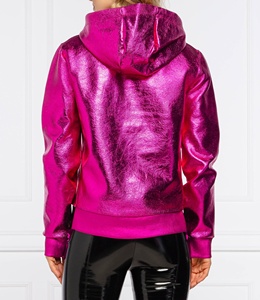 เสื้อฮู้ดครอปผู้หญิง เสื้อพูลโอเวอร์ลำลองทรงหลวม ผ้าโฮโลแกรมแบบเปียก เสื้อฮู้ดมีฮู้ดแบบเมทัลลิก เสื้อครอปท็อปสำหรับออกงานกลางคืน - Product Image 4