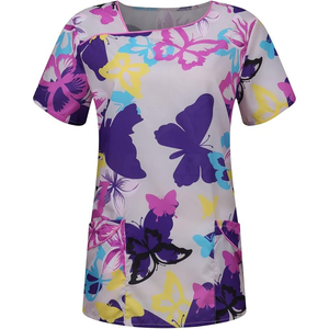 Estampado personalizado Scrubs diseño estiramiento enfermería Scrubs estampado abstracto Top cuello en V estampado Scrub Top para mujeres cuidado de la salud enfermera túnica Top - Product Image 1