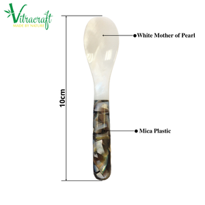 Cuillères artisanales de qualité supérieure. Cuillère artisanale de qualité supérieure. Mélange de coquille de perle blanche et de résine de mica Parfait pour servir du caviar Taille 10cm - Product Image 3