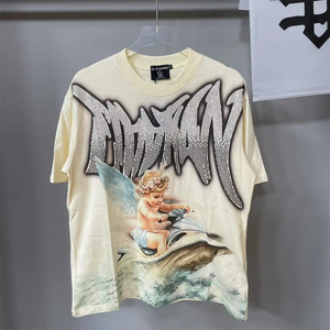 T-shirt pour homme à manches courtes, beige, avec logo personnalisé, diamant, de haute qualité, vêtements de marque - Product Image 3