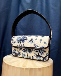 beaded palm tree shoulder bag Indian fully handcrafted ivory blue evening handbag luxury <b>tropical</b> women party purse summer bag - Product Image 5