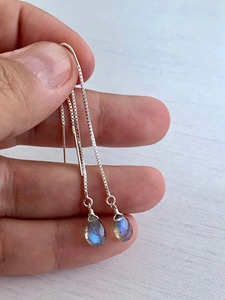 Threader Labradorite <b>Earrings</b> Pull Through <b>Chain</b> Minimalist Summer Ready Dangle Present For Her 925 Sterling <b>Silver</b> Drift - Product Image 1