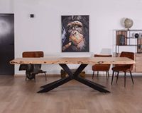 Table de salle à manger de cuisine pliable facile à déplacer, en bois d'acacia naturel massif durable à épaisseur élevée, avec des pieds en forme d'araignée robustes