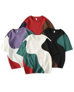 T-shirt surdimensionné personnalisé pour homme, couleurs contrastées, violet, vert, rouge, streetwear décontracté, coton, manches courtes, coupe ample, tendance estivale - Product Image 6