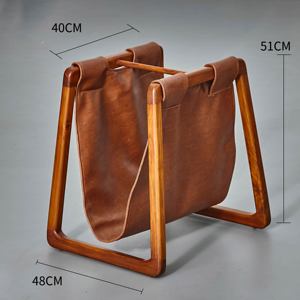 Modern Stylish Teak Wood Bookshelf with Frame-Shaped Leather Unique Home Furniture for <b>Books</b> Newspapers Study Office Living Room - Product Image 5