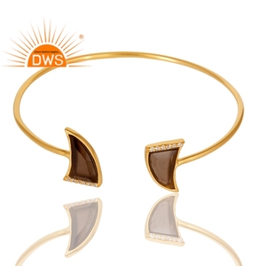 Meilleure vente en argent sterling plaqué or 18 carats Cz naturel et quartz fumé pierres précieuses manchette bracelet fabricant de bijoux - Product Image 2