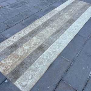 Alfombra de 3.3x10.8 pies, Alfombra Turca Vintage, Alfombra de Lana Gris - Product Image 2