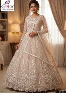 Ajmera Modern Natural Bridal Embroidery Eco-Friendly Quick Dry High Neck Fashion Gown Elegant Party Wear Sleeveless <b>Wedding</b> - Product Image 2