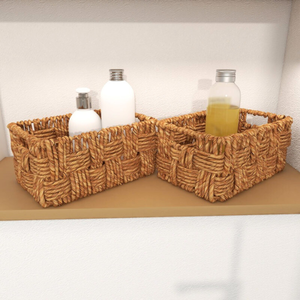 Boho tissé jacinthe d'eau panier de rangement ustensile Caddy pour hôtel Resort salle de bain chambre buanderie garde-manger décor rustique - Product Image 1