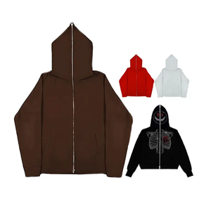 Sweat-shirt à capuche surdimensionné personnalisé en tissu délavé noir style hip hop, impression en relief, fermeture éclair intégrale pour homme - Product Image 6
