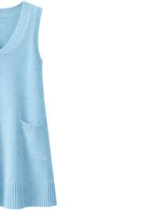 Light Blue <b>Womens</b> Knitted Sleeveless <b>Sweater</b> <b>Vest</b> V Neck Soft Acrylic Winter Layering Casual Custom Manufacturer OEM WholesaleEx - Product Image 3