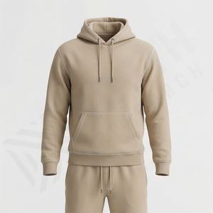Survêtement deux pièces pour homme en coton 100% - Capuche - Casual - Haute qualité - Logo personnalisé - Couleur unie - Gym - Fitness - Product Image 1