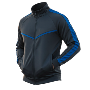 Survêtement unisexe noir et bleu, à capuche zippée, sportif, extensible dans quatre directions, séchage rapide, deux pièces, coupe classique, pour l'été, avec détails latéraux aux genoux - Product Image 2