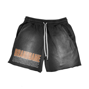 Women 320 GSM Cotton Polyester Acid Wash Black Shorts Puff Print Screen Print Custom Logo Raw Hem women's shorts - Product Image 1