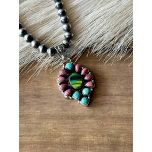 Southwest Handmade Multi Stone Sterling Silver Cluster Pendant Bezel <b>Set</b> - Product Image 1