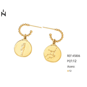 Pendientes chapados en oro Ziio con cadena de cuentas con dije del zodiaco, colgante redondo de 12mm, joyería de moda para mujer - Product Image 1