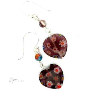 Beaded Resin Floral <b>Heart</b> <b>Earrings</b> - Product Image 5