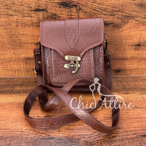 New Tan Alligator Pattern Cross Body Leather Bag Hand Stitched <b>Mini</b> Messenger Sling Bag for Women <b>Vintage</b> Classy Aesthetic Bags - Product Image 1