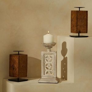 Juego de portavelas de pilar de madera hecho a mano de 3 para boda y Año Nuevo chino decoración del hogar precio al por mayor - Product Image 2