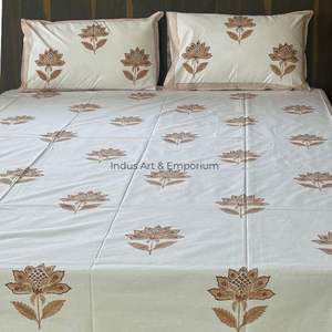 Indian Handcrafted Sanganeri Hand Block Printed Bedsheets Bedding Sets Bedsheet with <b>Pillow</b> Cover - Product Image 4