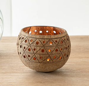 Bougeoir rond artistique en bois beaux motifs de grain offrant beauté naturelle et chaleur disponible aux prix de gros - Product Image 1