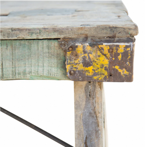 <b>White</b> Washed Wooden Folding Leg <b>Dining</b> <b>Table</b> with Industrial Yellow Metal Accents Versatile Modular Designed Event <b>Tables</b> - Product Image 3
