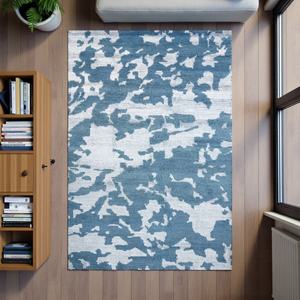 Alfombra de lana anudada a mano, diseño geométrico azul marfil |   Alfombra Moderna Hecha a Mano, Ecológica y Apta para Mascotas, para Sala de Estar - Product Image 6