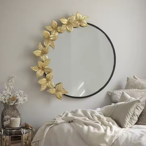 Espejos decoración pared diseño hogar acento brillante hoja gran tamaño redondo Metal flor pared espejo para venta al por mayor - Product Image 4