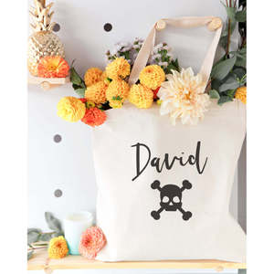 Personalized Skull Cotton Canvas Tote Bag with Name Customizable Individual Style Accessory - Product Image 3