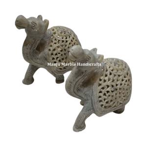 Produit incurvé à la main Super spécial Design fantaisie stéatite sculpture Statue d'animal avec forme d'éléphant pour la décoration de la maison article cadeau - Product Image 5