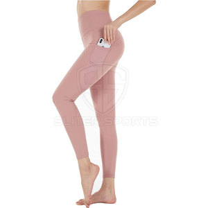 Mallas de gimnasio de cintura media OEM al mejor precio para mujer mallas de yoga con patrón sólido para venta en línea - Product Image 2