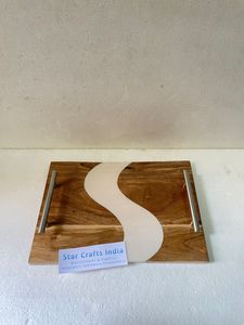 Plateau de service en résine d'acacia de style moderne fait à la main avec poignée en métal ensemble de sous-verres de sécurité alimentaire de 4 pièces pour les fournitures d'hôtel de restaurant - Product Image 4