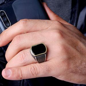 Turkish Vintage <b>Mens</b> 925 Sterling <b>Silver</b> Onyx <b>Ring</b> <b>for</b> Wedding & Party Luxury Jewelry Wholesale From Turkey - Product Image 2
