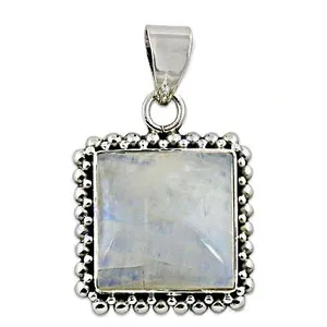 Colgante de plata 925 con piedra preciosa para mujer, piedra lunar de corte cojín, hipoalergénico, minimalista, chapado en rodio, cadena tipo caja, diseño geométrico - Product Image 3