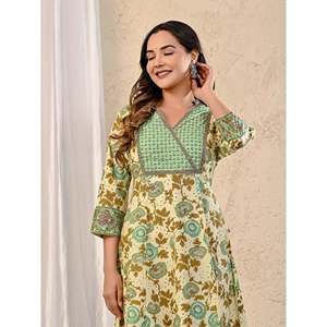 Vestido Largo Estampado de Algodón Crema Pista - Estilo Casual, Transpirable, Talla Única para Oficina, Trabajo, Fiestas de Cumpleaños, Suministro ODM - Product Image 1
