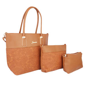 Bolso de Mano para Mujer, 3 Piezas, 223-8 - Marrón Claro - Product Image 1