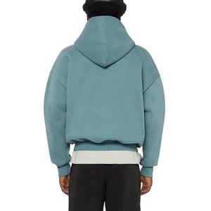 Wholesale French Terry Double <b>Zip</b> Hoodies Custom Oversized Sweatshirt Blank <b>Cropped</b> Drop Shoulder <b>Zip</b> <b>up</b> Double Layer <b>Hoodie</b> Men - Product Image 5