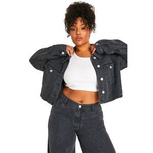 Veste en jean lavé personnalisable pour femme, en coton tricoté, manches régulières, coupe unie, imperméable, personnalisable - Product Image 1