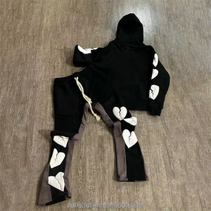 Chándal acampanado personalizado para hombre, ropa de calle con gráfico 3D Puff estampado apilado, chándal con borde de corte y dobladillo crudo, Sudadera con capucha, conjunto de pantalones de chándal para hombre - Product Image 3