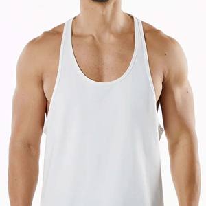 94% coton 6% Spandex coupe décontractée évacuation de la sueur, encolure basse respirante, dos nu blanc pour hommes, ourlet étagé - Product Image 5
