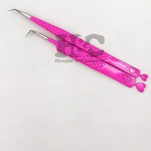 Pinzas de Acero Inoxidable Color Rosa Intenso con Base en Forma de Corazón para Extensión de Pestañas, Logotipo Privado de Mink, Aceptación de Logotipo de Corazón Sostenible - Product Image 3